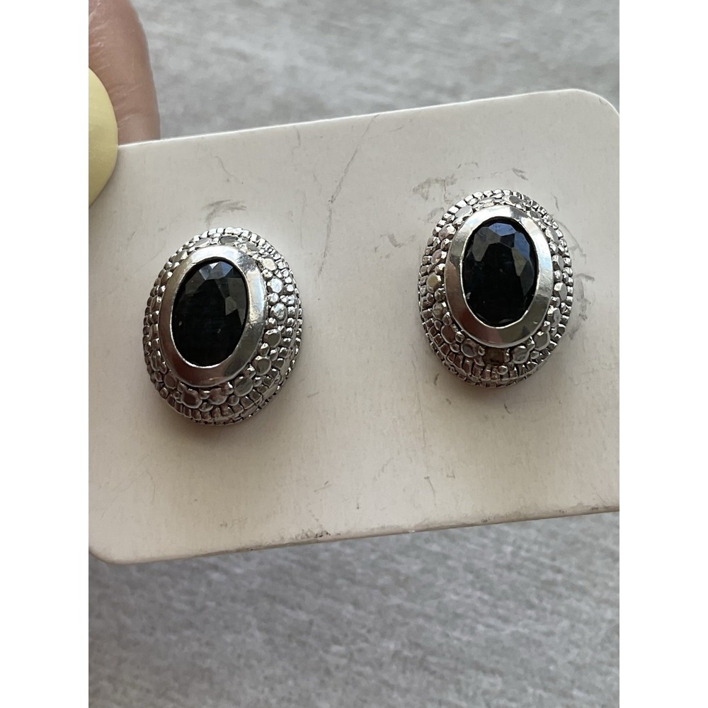 FAS 925 Sterling Silver Oval Stud Gemstone Earrings Vintage Estate Jewelry